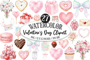 Watercolor Valentine's Day Clipart, an Illustration by Designking