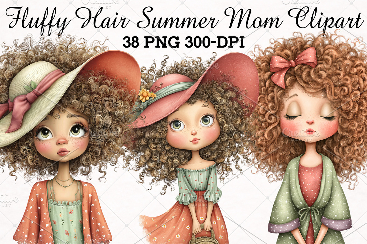 Fluffy Hair Summer Mom Clipart, an Illustration by RobertsArt (Photo 1 of 5)