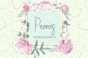 Peonies Clipart Watercolor Set