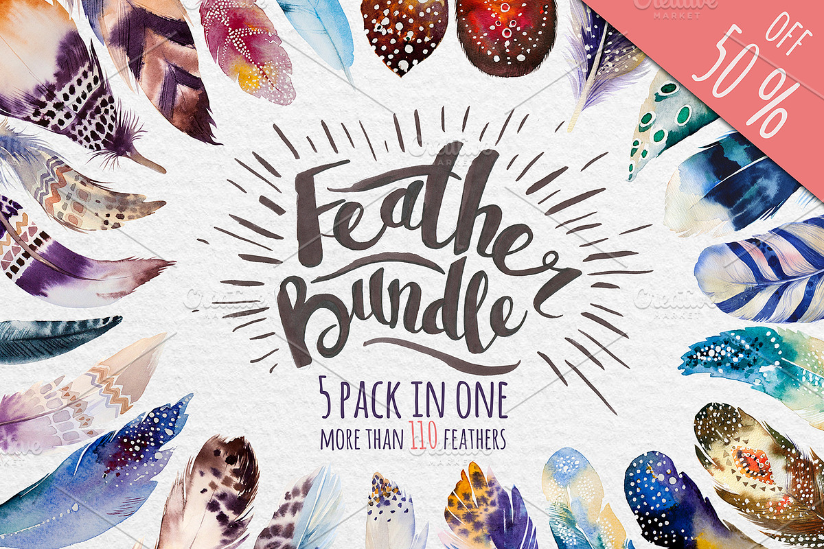 Watercolor feathers Bundle, an Illustration by Peace ART (Photo 1 of 6)