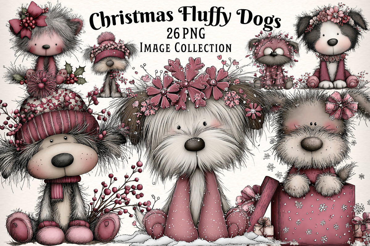 Whimsical Christmas Fluffy Dogs, an Illustration by Dream Creation (Photo 1 of 6)