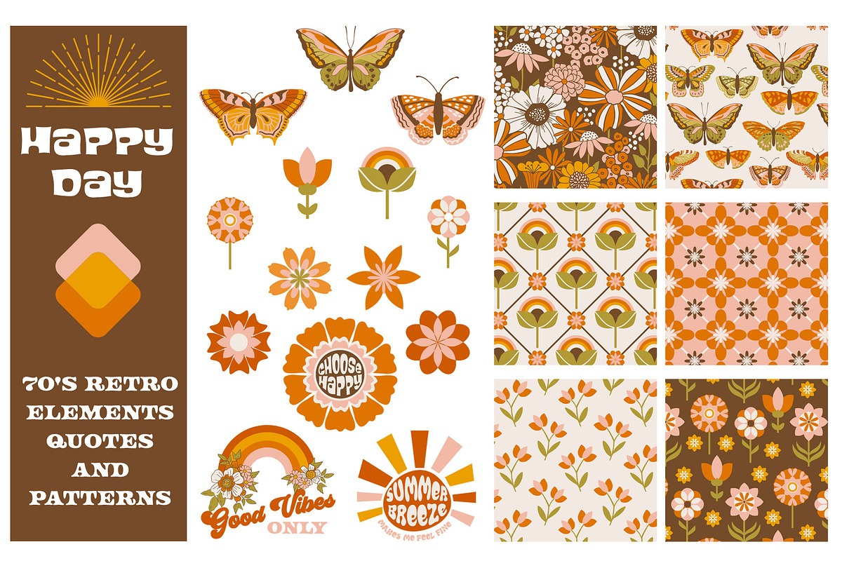 Happy Day Retro Graphics & Patterns, an Illustration by Wild Twig Co (Photo 1 of 13)