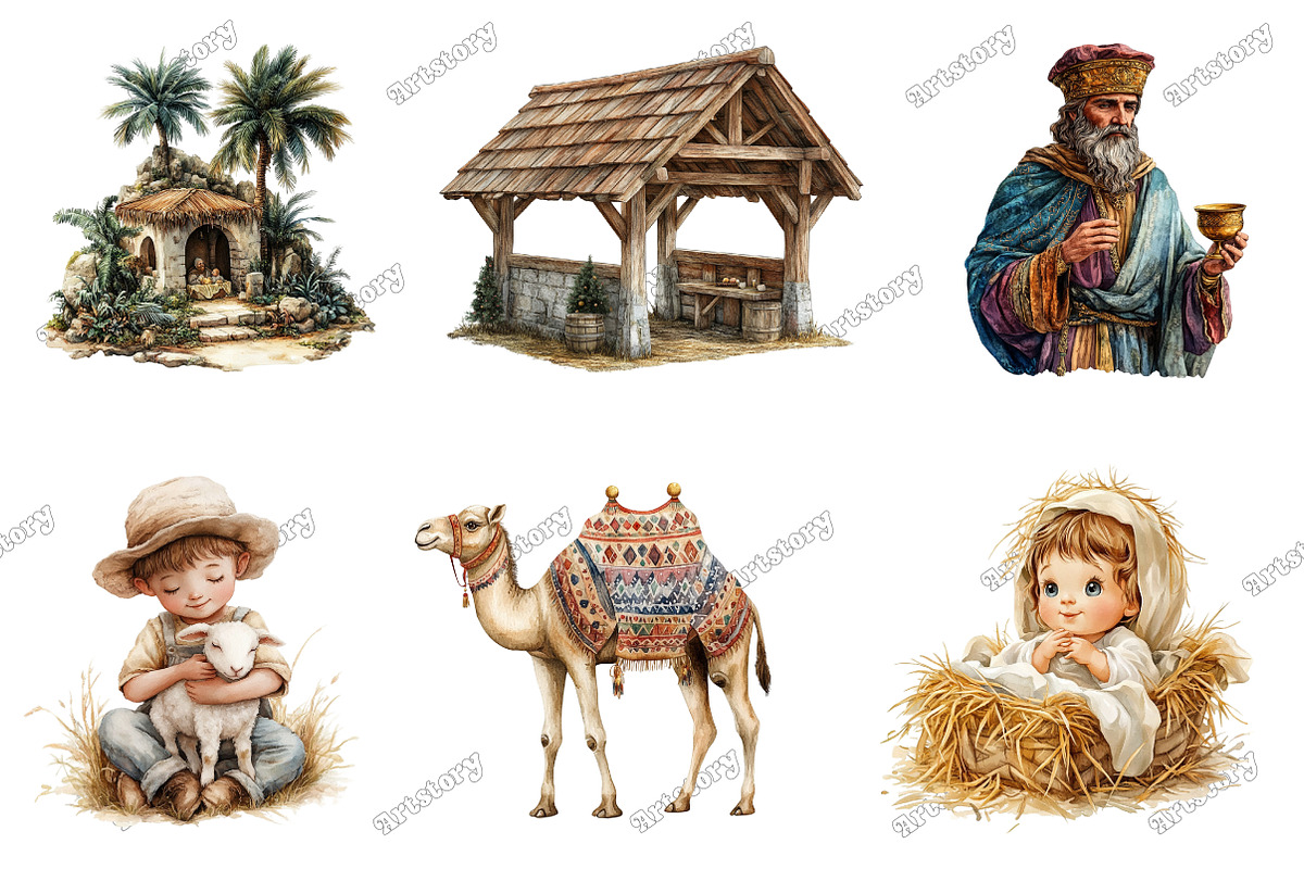 Watercolor Nativity Scene Clipart, an Illustration by designcity5 (Photo 2 of 5)