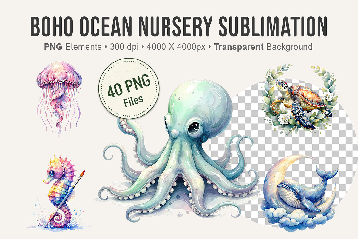 Boho Ocean Nursery Sublimation, an Illustration by Artnoy (Photo 1 of 8)