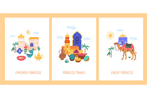 Morocco travel cards. Hot country, an Object Illustration by Vectorbuum