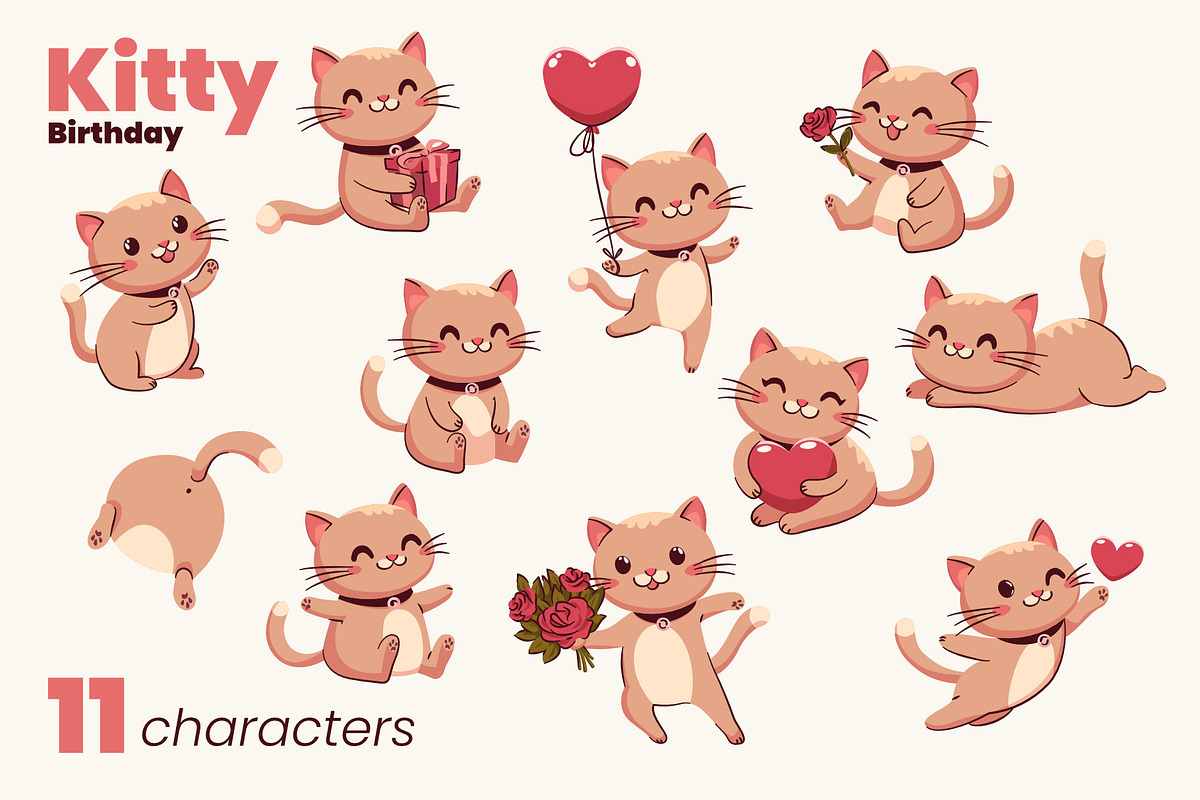 Kitty Birthday collection, an Animal Illustration by moja doodle (Photo 2 of 4)