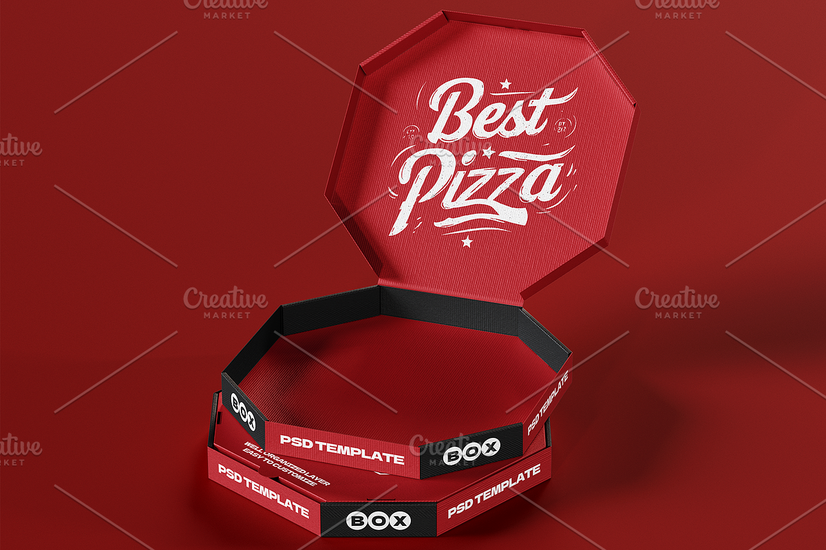 Pizza Box Packaging Mockup, a Packaging Mockup by Transly Graphics (Photo 2 of 3)