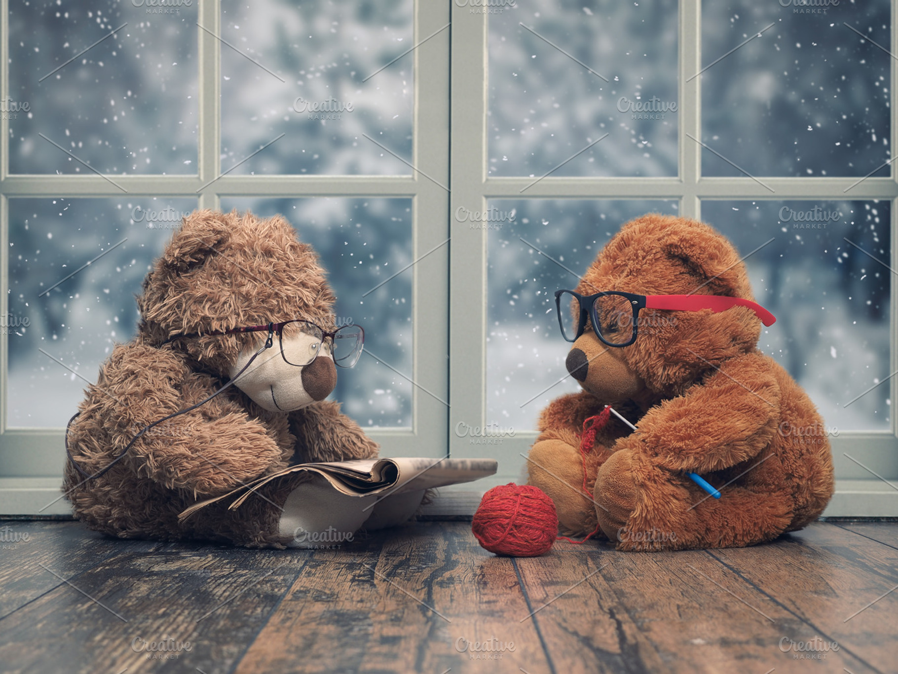Two toy bears reading and crochet, a Holiday Photo by Kozorog