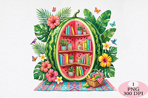 Summer Watermelon Library PNG, a Seasonal Illustration by Daily.Designs