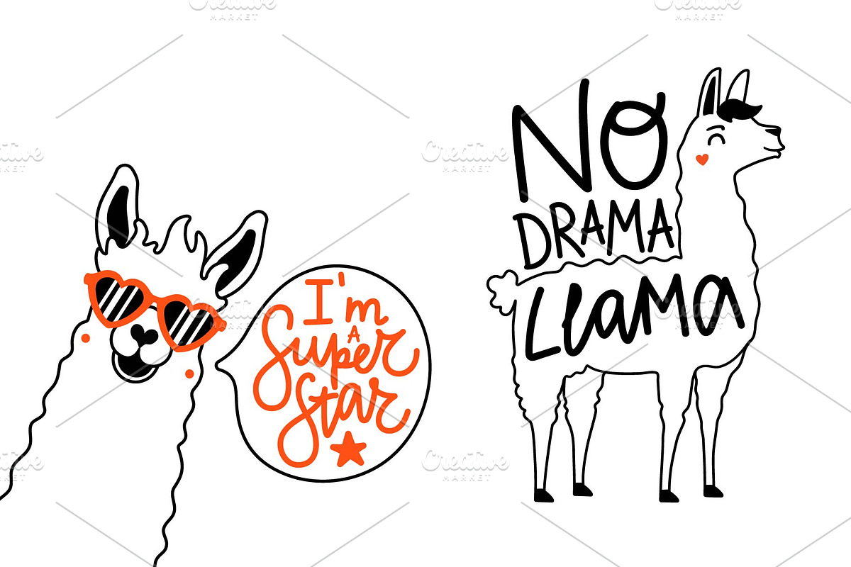 Big funny Llama set, an Animal Illustration by JULYMILKS (Photo 2 of 3)