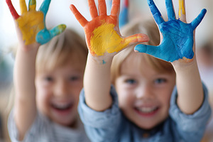 Happy children show colorful paint, a School & Education Photo by MistyDay