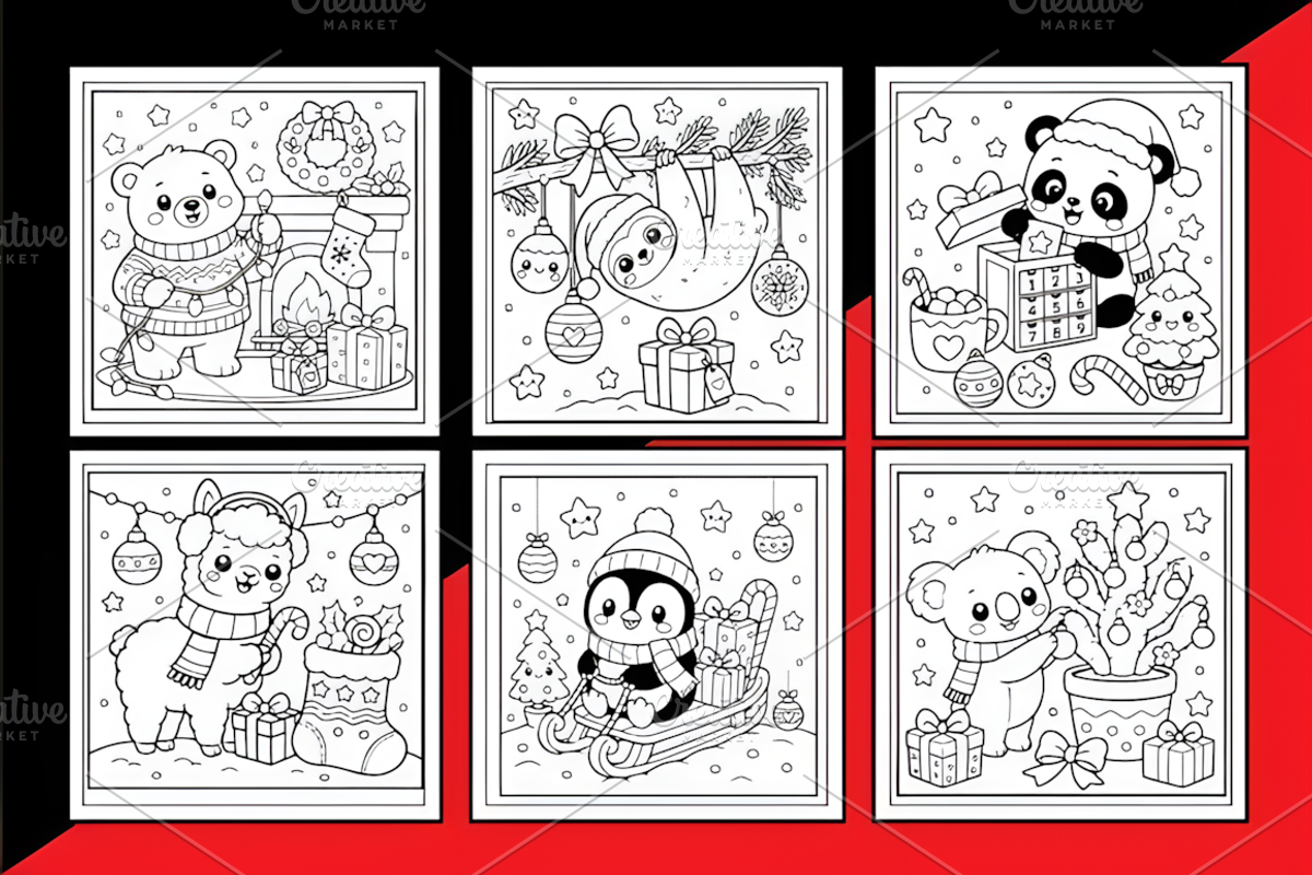 Kawaii Christmas Fun Coloring Book, a Seasonal Illustration by Design Station (Photo 2 of 5)