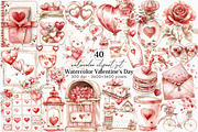 Watercolor Valentine's Day Clipart, an Illustration by Canvas Craft (Thumbnail 1 of 6)