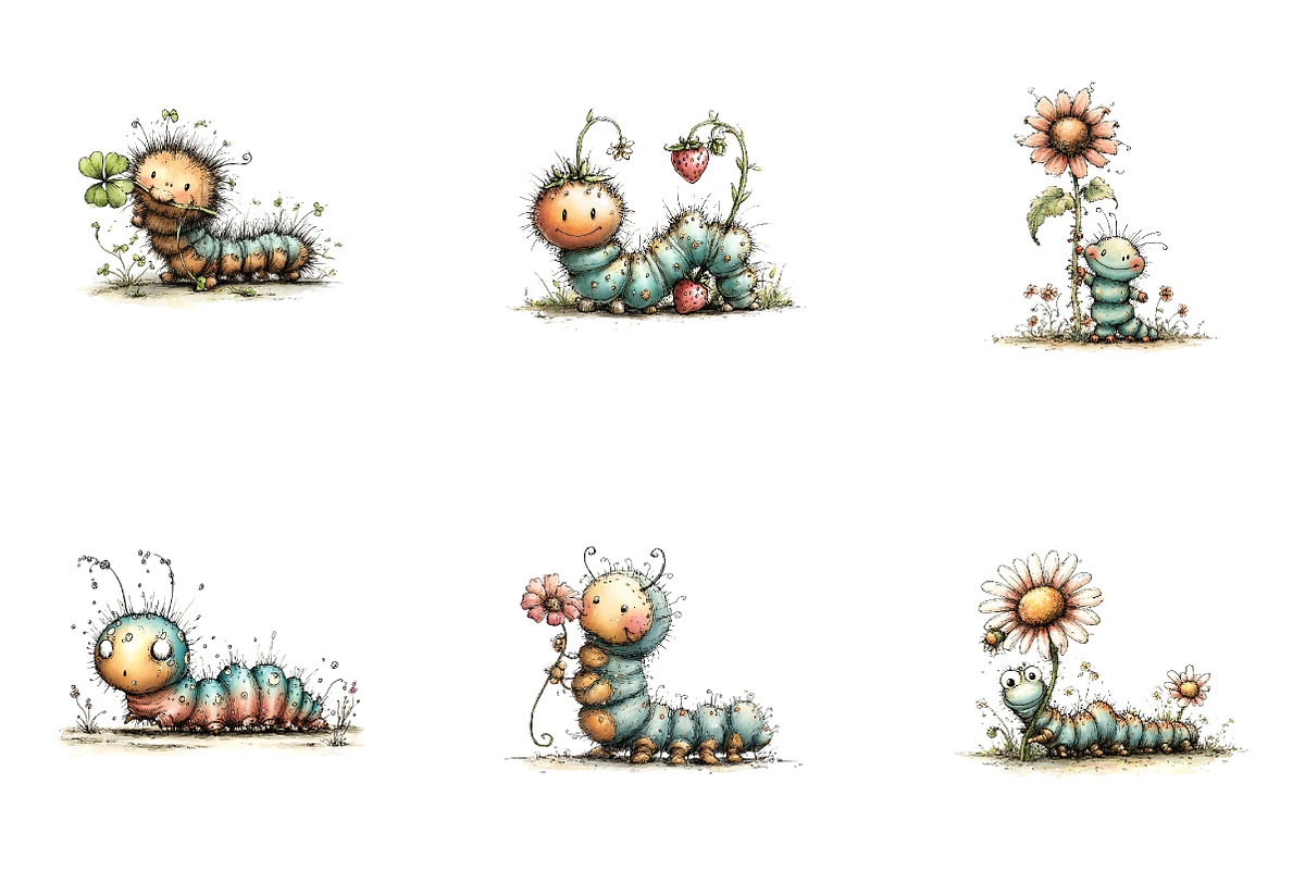 Summer Caterpillar Clipart PNG, a Seasonal Illustration by CreationArt (Photo 3 of 5)