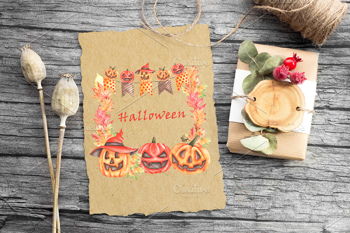 Halloween watercolor set. Pumpkins., a Seasonal Illustration by SabinaWatercolorArt (Photo 12 of 14)