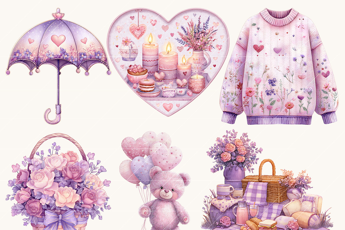 Watercolor Sweet Valentine Clipart, an Object Illustration by Design Scotch (Photo 2 of 10)