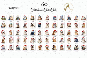 Cute Christmas Cats PNG Bundle