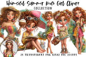 Whimsical Summer Beach Girl Clipart, an Illustration by OK Design