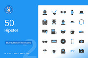 50 Hipster Blue & Black Icons, an Icon by IconBunny (Thumbnail 1 of 2)