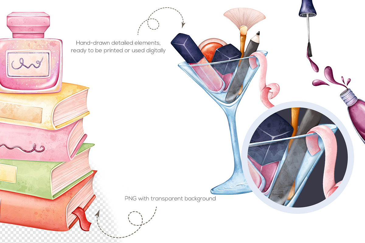 Watercolor Makeup Clipart PNG, an Object Illustration by Mespilia (Photo 3 of 5)