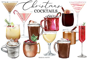Christmas Cocktail Drink Clipart Set