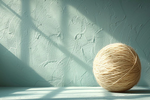 Beige Ball of Yarn on Textured Mint Wall with Sunlight, a Background Photo by José Manuel Gelpi