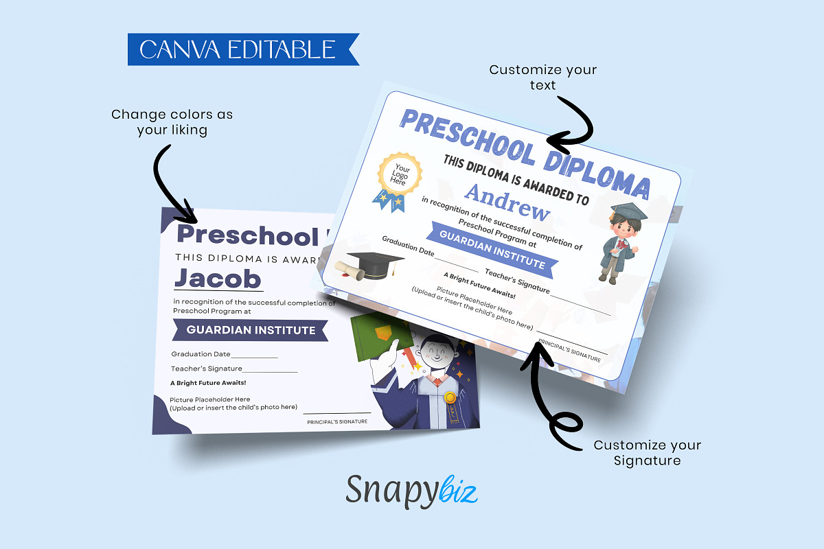 Preschool Graduation Diploma Canva, a Card Template by Snapybiz (Photo 3 of 7)
