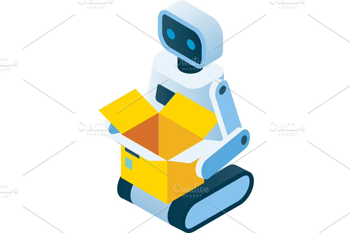 Robot packing parcel vector icon, an Object Illustration by SiberianArt
