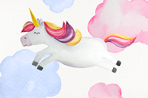 Baby Unicorns Watercolor Clip Arts