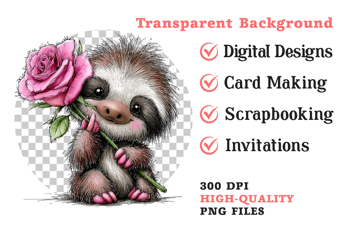 Valentine's Whimsical Sloth Clipart, an Illustration by Dream Creation (Photo 8 of 8)