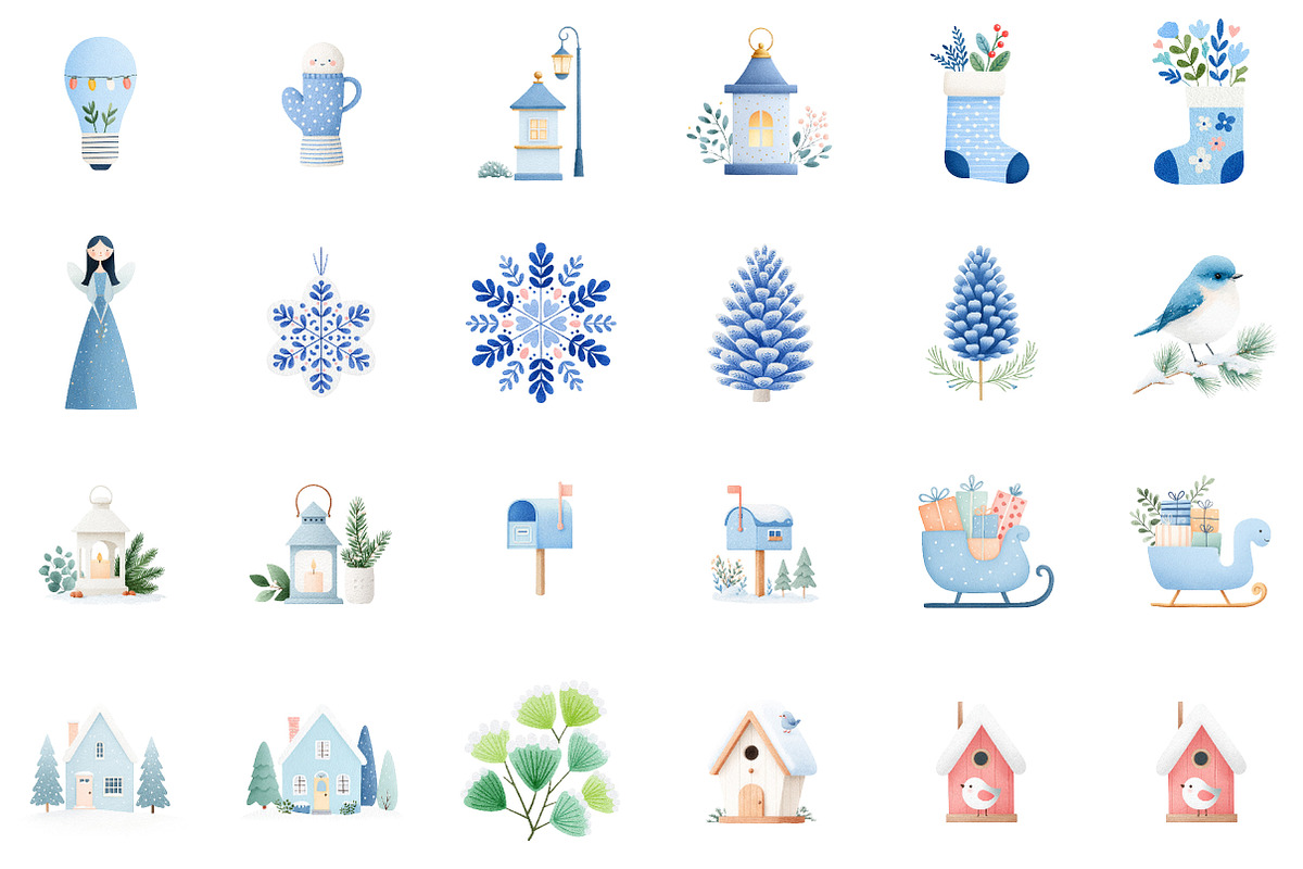 Cozy Blue Winter Watercolor Clipart, an Illustration by DreamCafeArt (Photo 2 of 6)