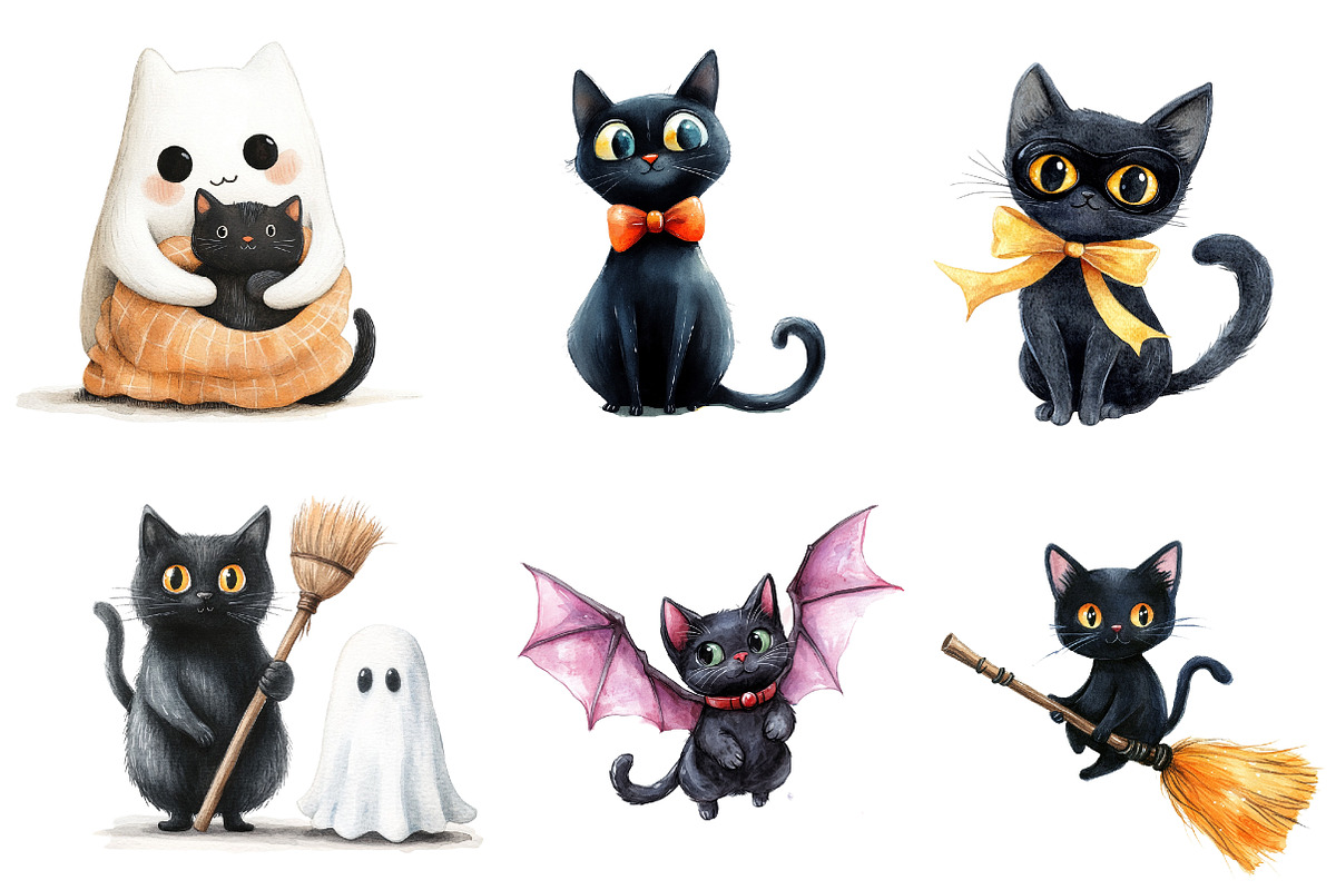 Cute Halloween Black Cats Clipart, an Illustration by CreationArt (Photo 3 of 5)