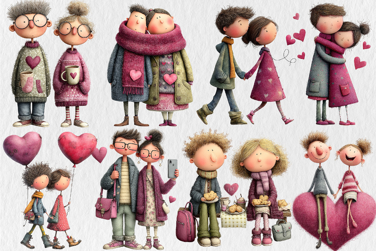 Quirky Valentine Day Couple Clipart, a Seasonal Illustration by Rose Art (Photo 2 of 7)