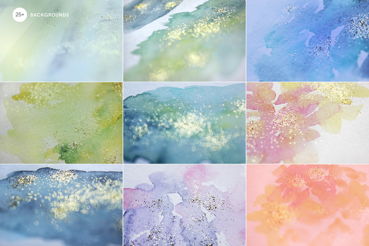 Soft Glitter Watercolor Backgrounds, a Background Graphic by eclosque (Photo 23 of 28)