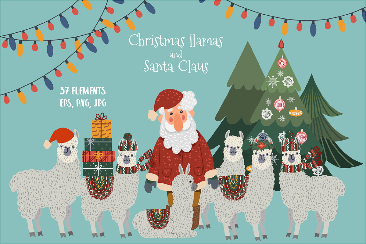 Christmas llamas and Santa clipart, an Animal Illustration by KupalinaArt (Photo 1 of 7)