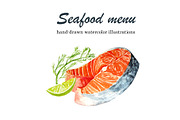 Watercolor image of seafood set, a Food Illustration by Elena Dorosh (Thumbnail 2 of 5)