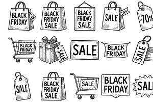 Black Friday Sale Icons, an Object Graphic by nikagraphic