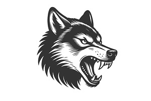Aggressive Wolf Head Snarling Animal, an Animal Illustration by AlexArt