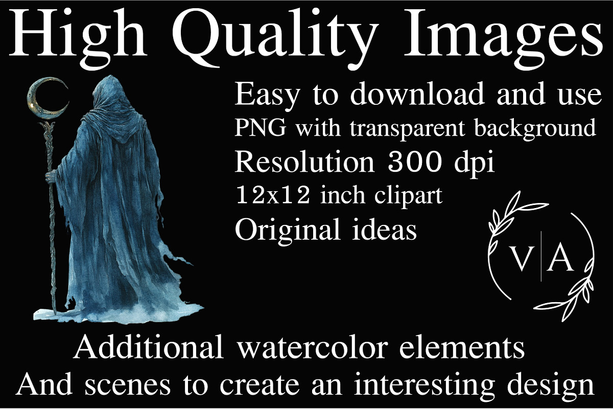 Watercolor Nocturne Wizard Clipart, an Illustration by Craft Nest (Photo 4 of 5)