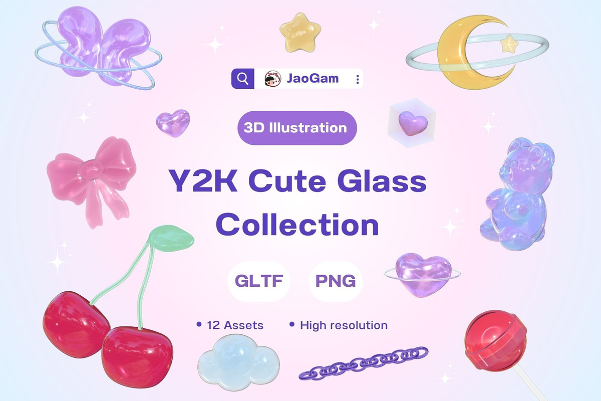 Y2K Cute Glass Collection, an Object 3D Model by JaoGam (Photo 1 of 2)