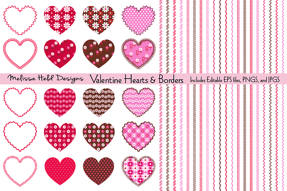 Valentine Hearts, Borders & Patterns preview 4