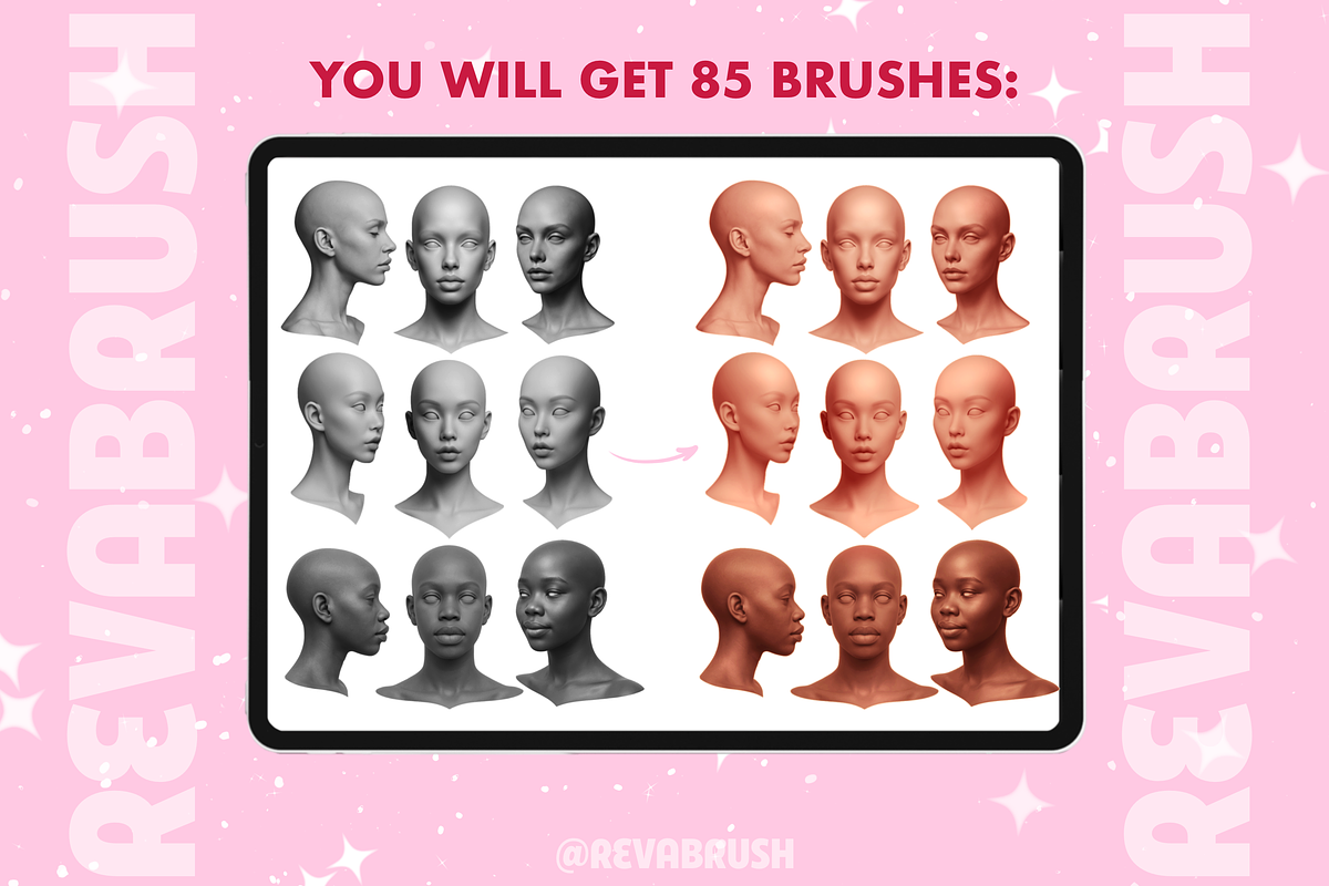 Procreate Female Head Portrait brush, a Brush Add-On by Revabrush (Photo 6 of 8)