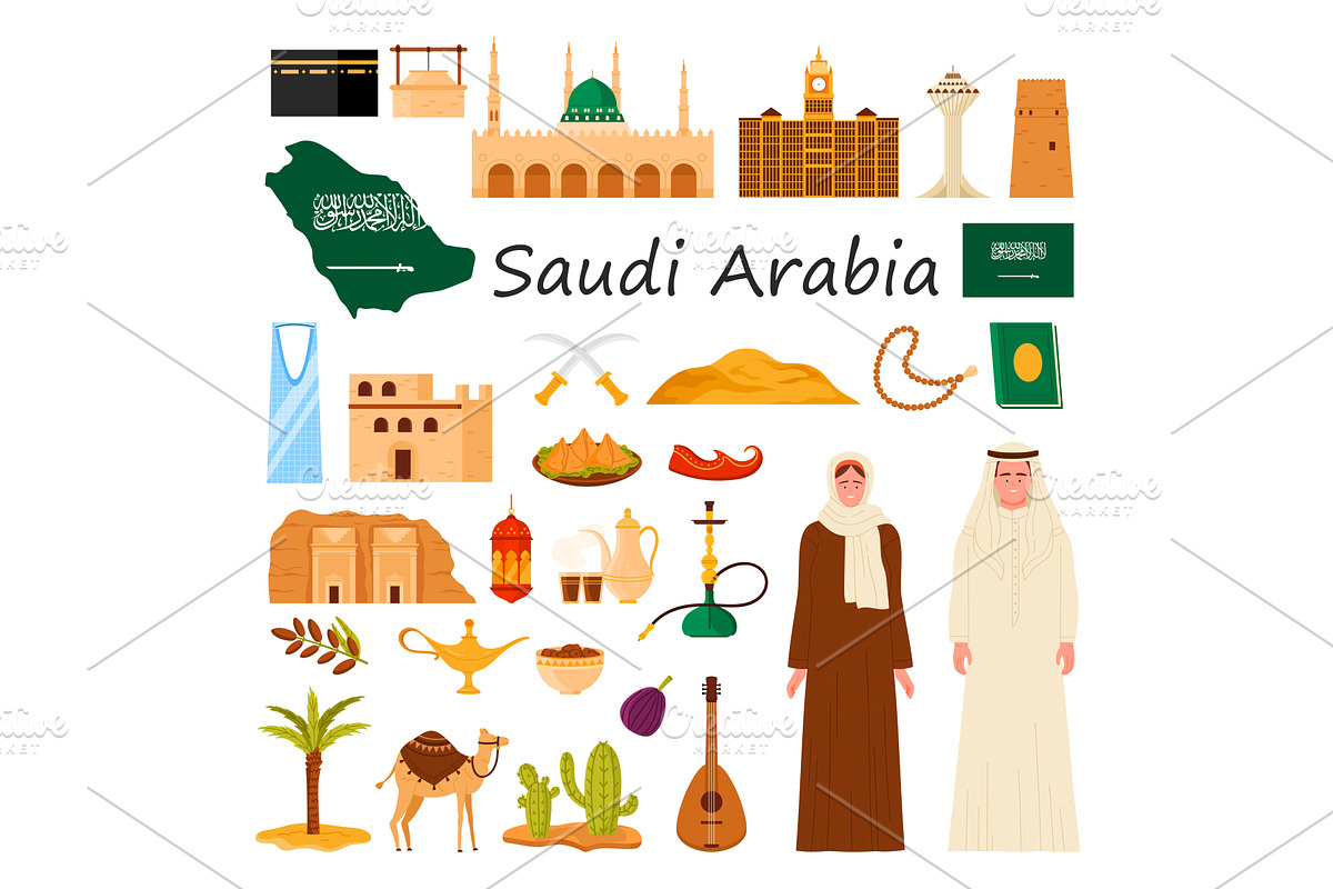 Travel to Saudi Arabia set, a Food Illustration by Flashvector