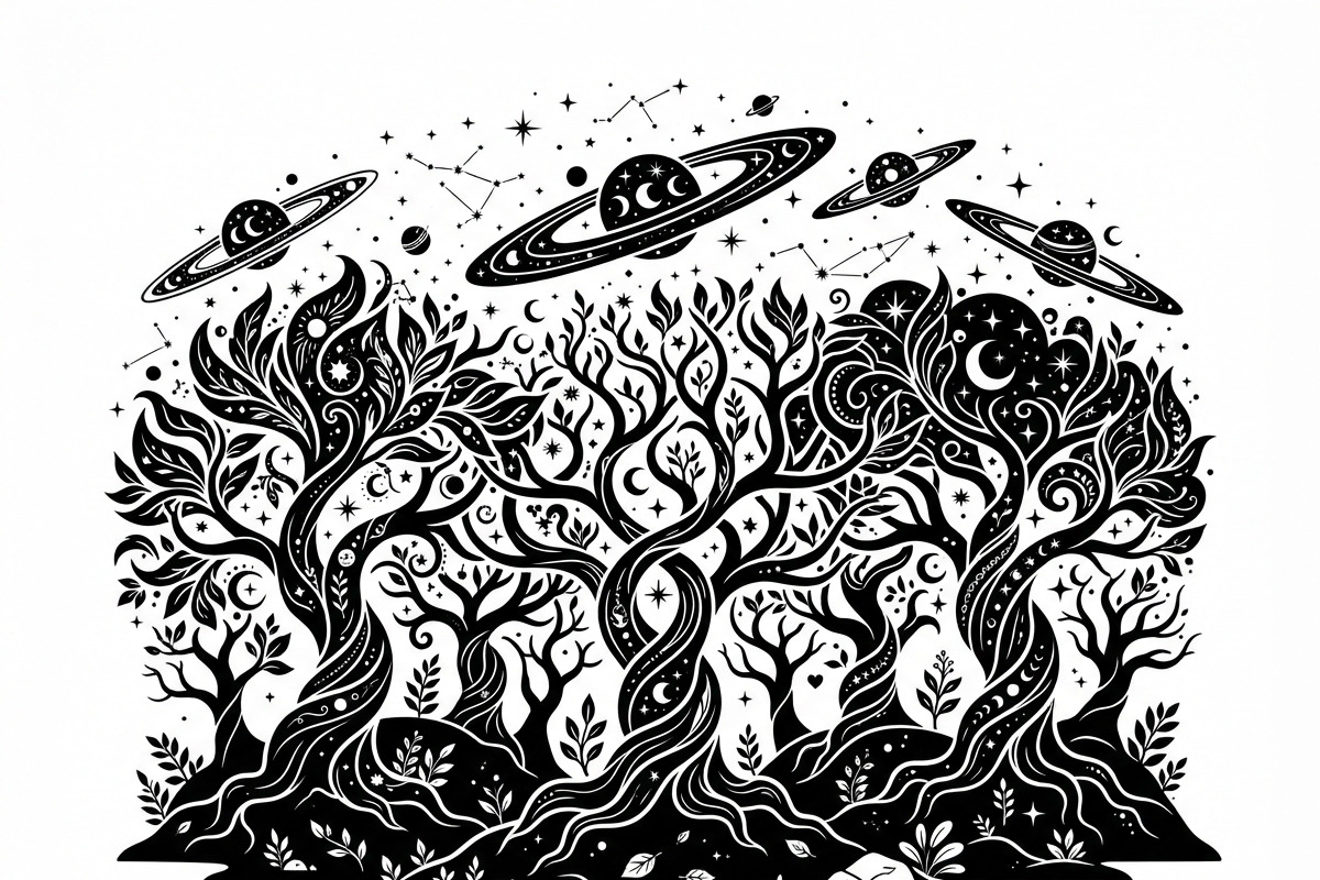 50 Mystical Galaxy Forest Silhouette, a Technology Illustration by Amazin_art (Photo 10 of 41)