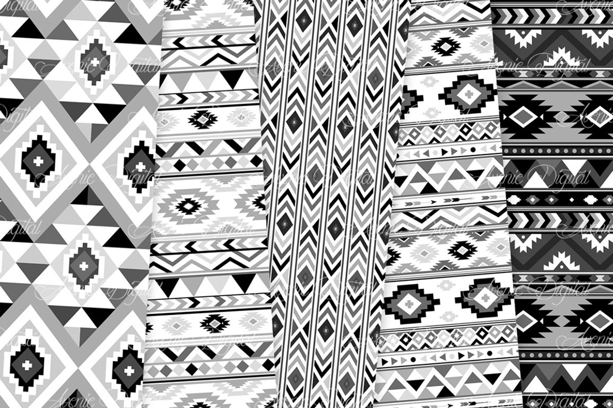 Black and White Aztec Digital Paper, a Pattern Graphic by Avenie Digital (Photo 3 of 4)