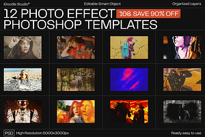 12 Photo Effect Templates, a Brushes & More by iDoodle Studio