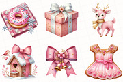 Watercolor Pink Christmas Clipart, an Illustration by OK Design (Thumbnail 5 of 5)