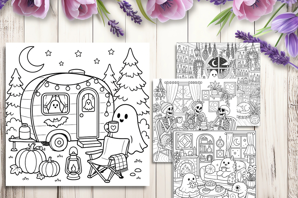 80 Cute Spooky Coloring Pages Bundle, a Brochure Template by LA Design (Photo 6 of 10)