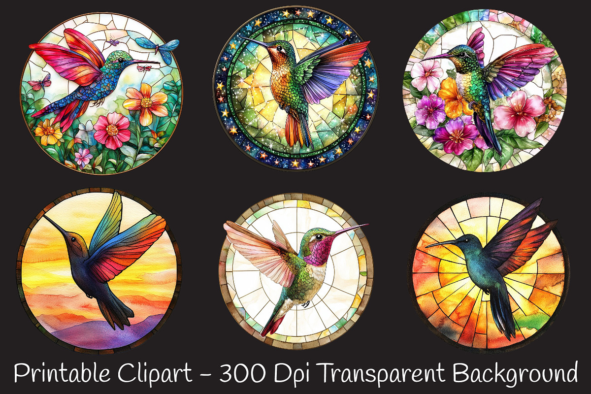 Hummingbird Round Stained Glass Png, an Illustration by RobertsArt (Photo 7 of 7)