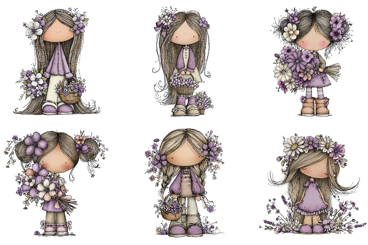 Whimsical Spring Girls Clipart, an Illustration by GatewayDesign (Photo 2 of 6)